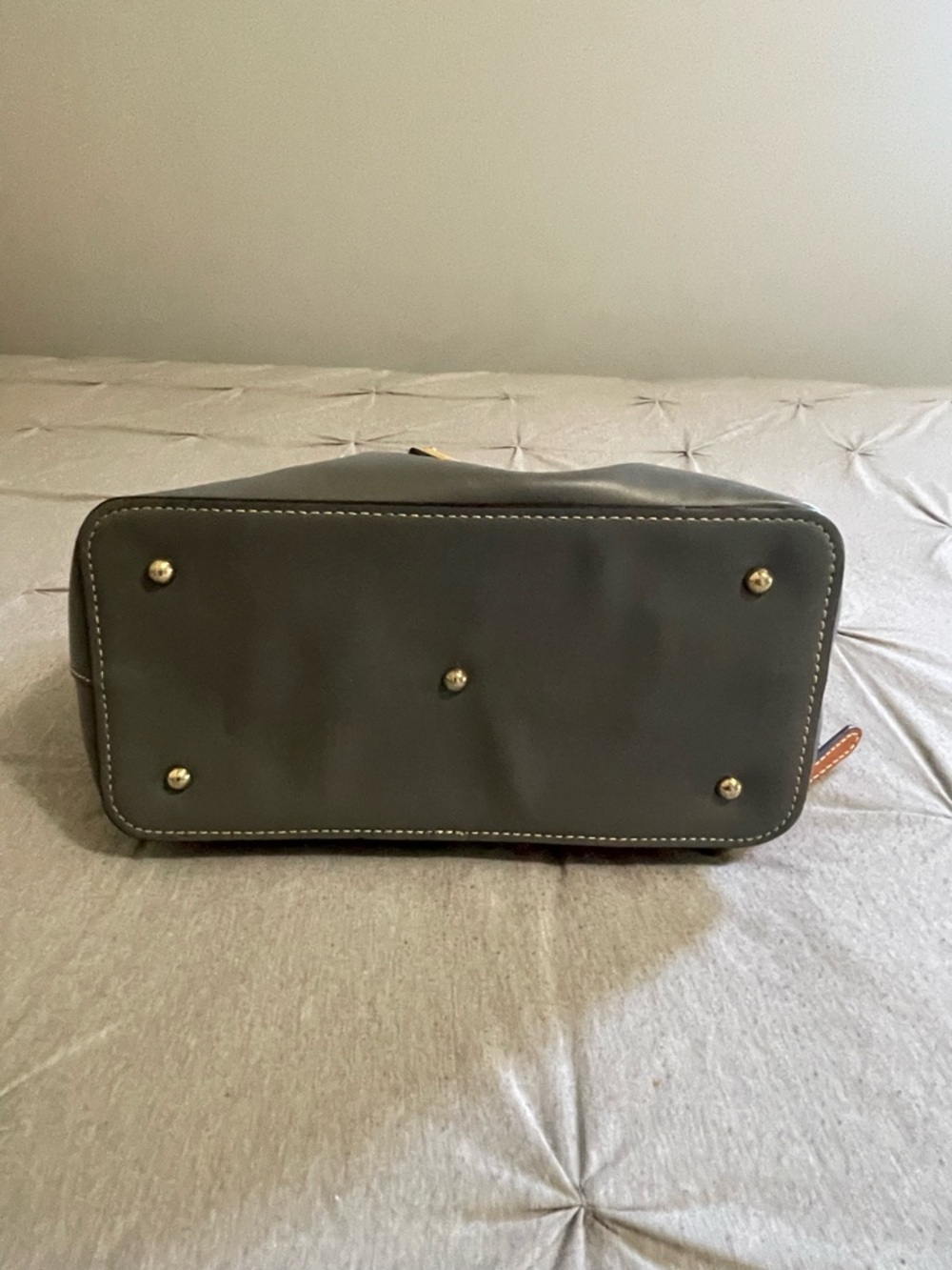 Dooney & Bourke Gray Leather Tote with Tan Handles - Picture 3 of 5